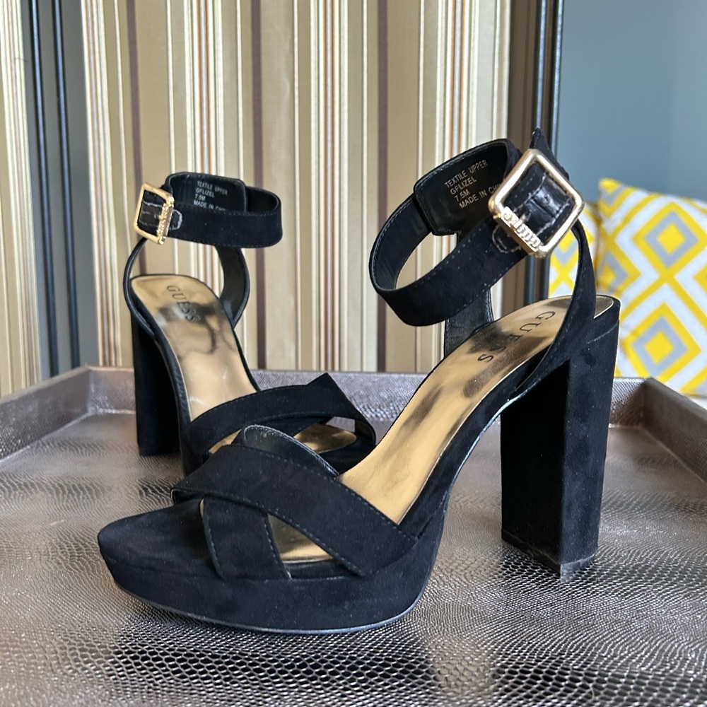 GUESS black suede platform sandals